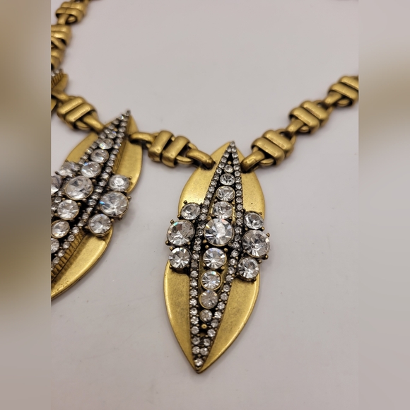 J Crew Necklace 3 Crystal Stations Brass Gold - Picture 3 of 4